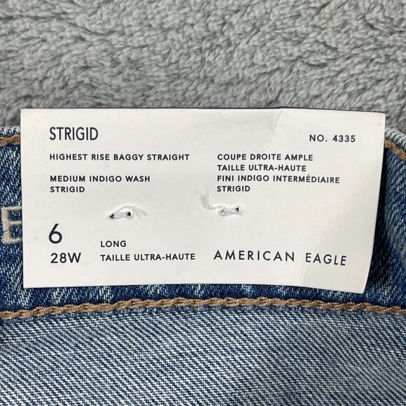 American Eagle Outfitters Baggy Jeans Womens 6 Long Strigid Ripped Blue Straight - Picture 11 of 16